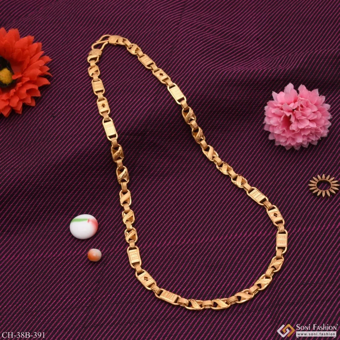 1 Gram Gold - Kohli with Nawabi Fashionable Design Gold Plated Chain - Style B391