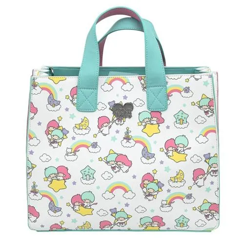 12" Sanrio : Little Twin Stars - Kiki and Lala Rainbow Print Faux Leather Crossbody Bag Loungefly