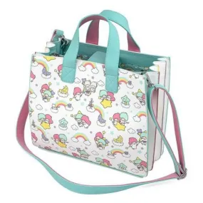 12" Sanrio : Little Twin Stars - Kiki and Lala Rainbow Print Faux Leather Crossbody Bag Loungefly