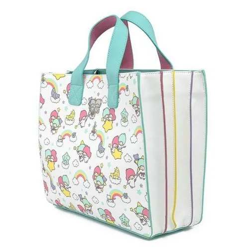 12" Sanrio : Little Twin Stars - Kiki and Lala Rainbow Print Faux Leather Crossbody Bag Loungefly