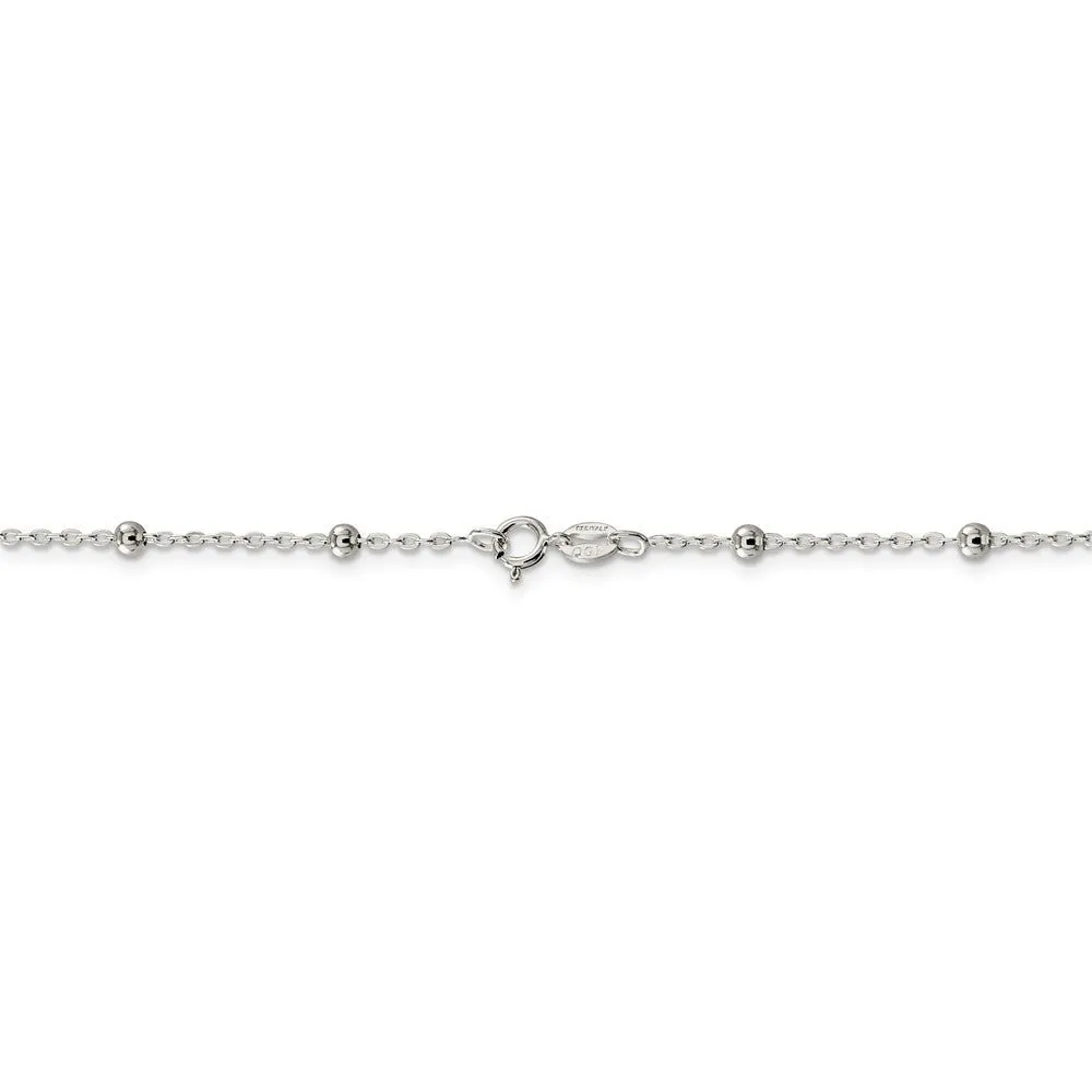 1.3mm, Sterling Silver Beaded Cable Chain Necklace