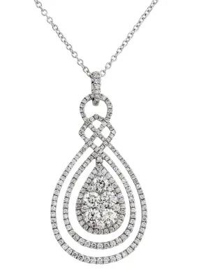 18k White Gold Diamond Pear Pendant Chain