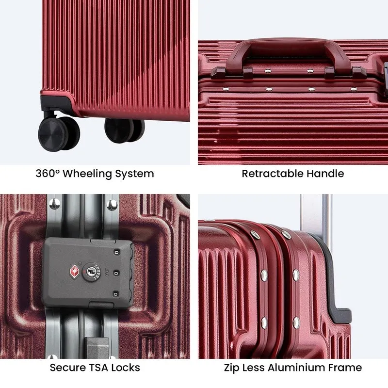 20 Inch: Trolley Bags with 360° Spinner Wheels & TSA Lock | Includes Free Trolley Cover | 41 Litres | Metallic Red