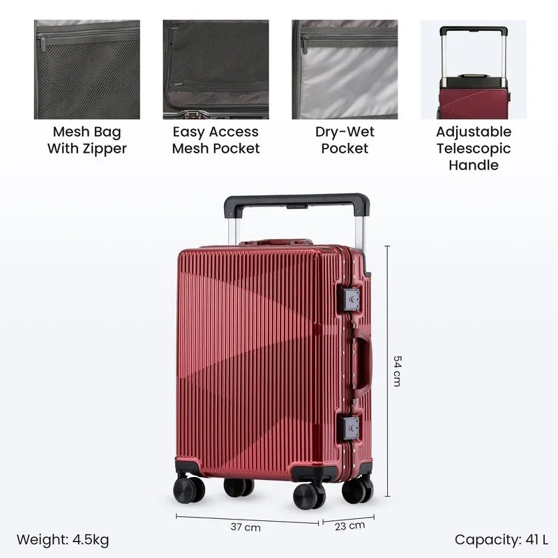 20 Inch: Trolley Bags with 360° Spinner Wheels & TSA Lock | Includes Free Trolley Cover | 41 Litres | Metallic Red