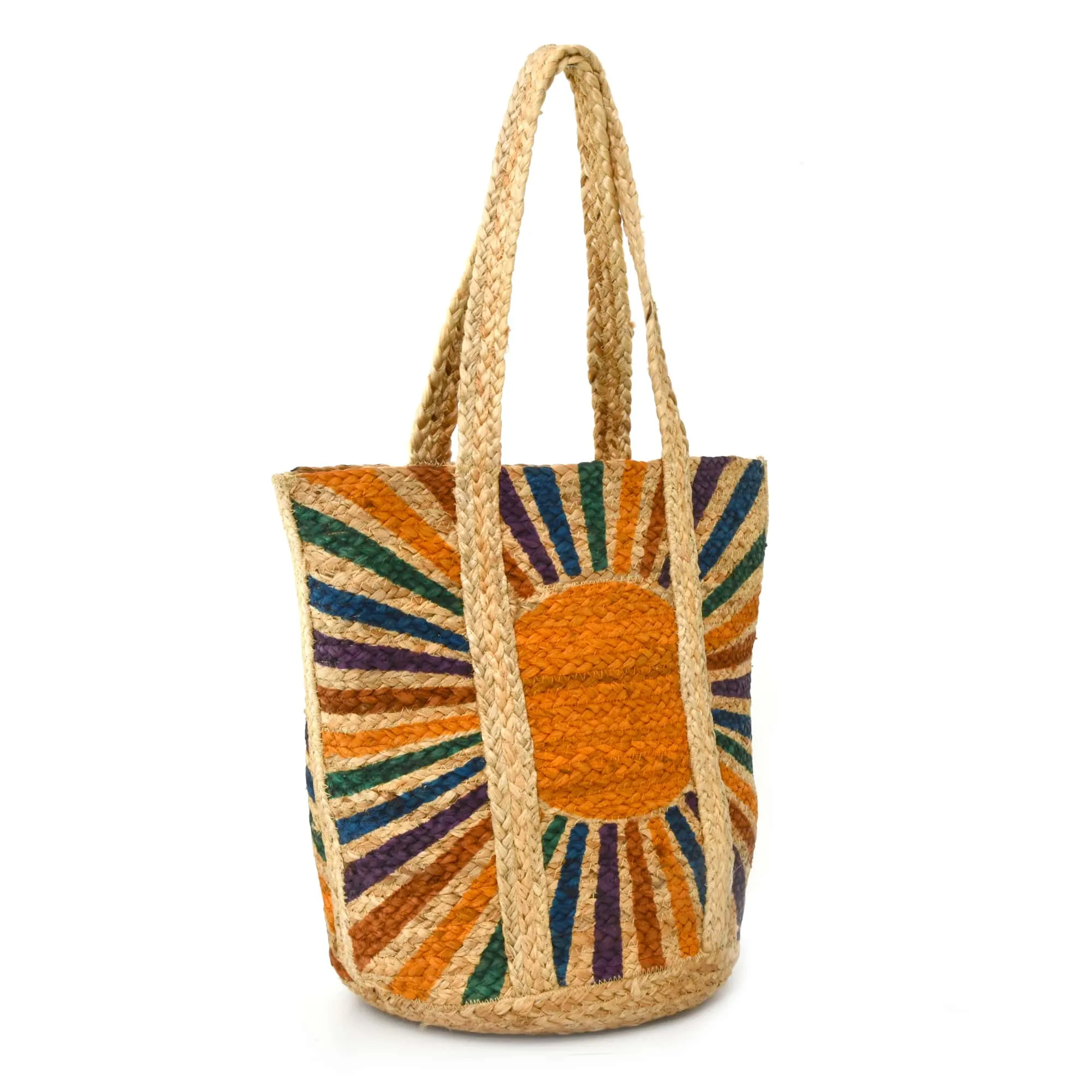 37001 Beach & Shopping Bag in Natural Jute with Sunshine Print | Style n Craft