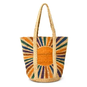 37001 Beach & Shopping Bag in Natural Jute with Sunshine Print | Style n Craft