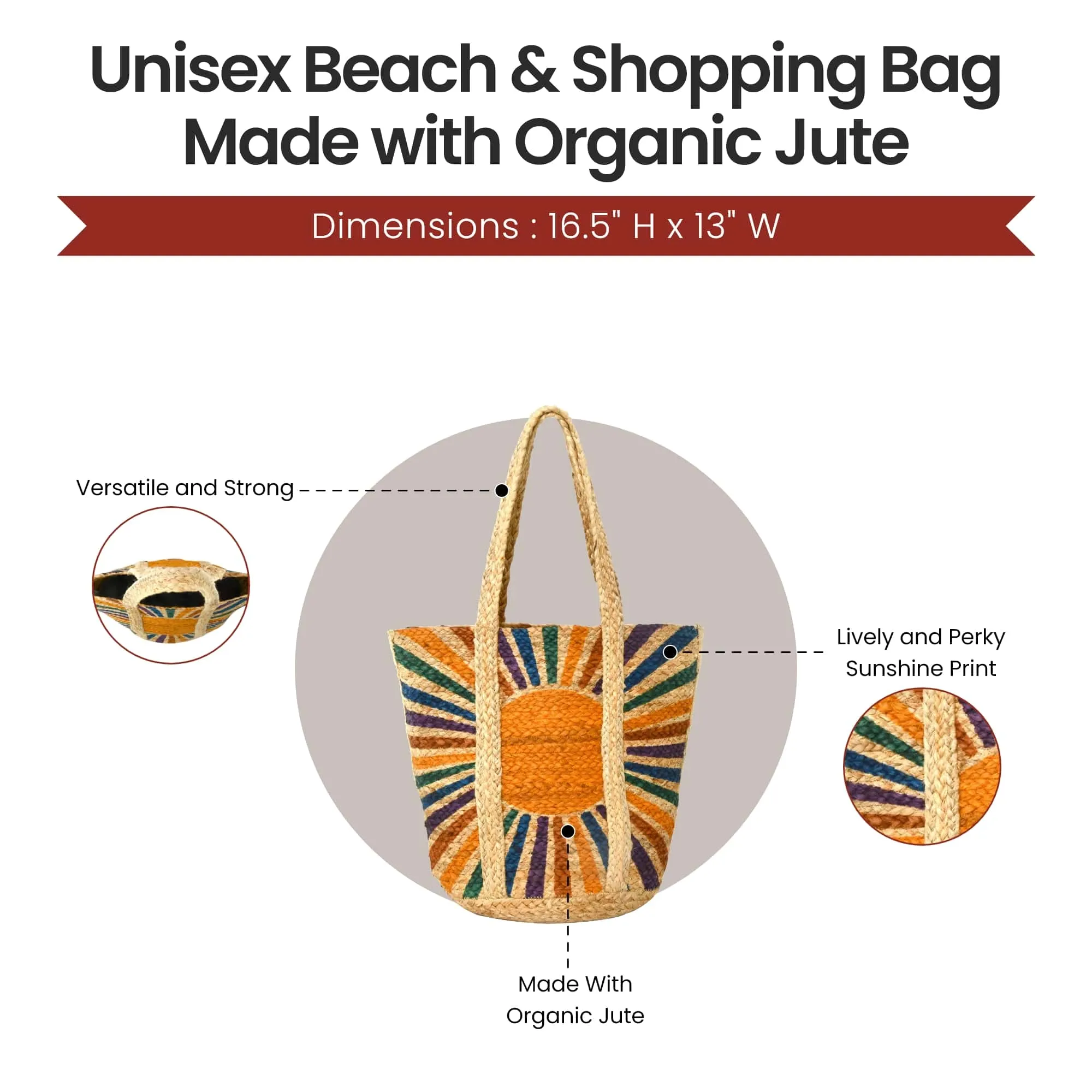 37001 Beach & Shopping Bag in Natural Jute with Sunshine Print | Style n Craft