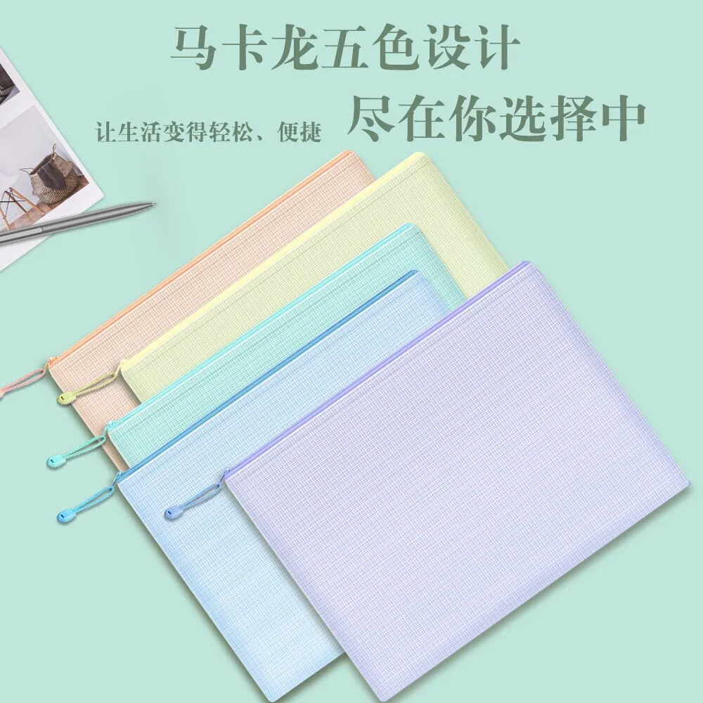 5pcs Mesh Zipper Pouch Document Bag Waterproof Zip File Folders A4 School Office Supplies Pencil Case Storage Bags