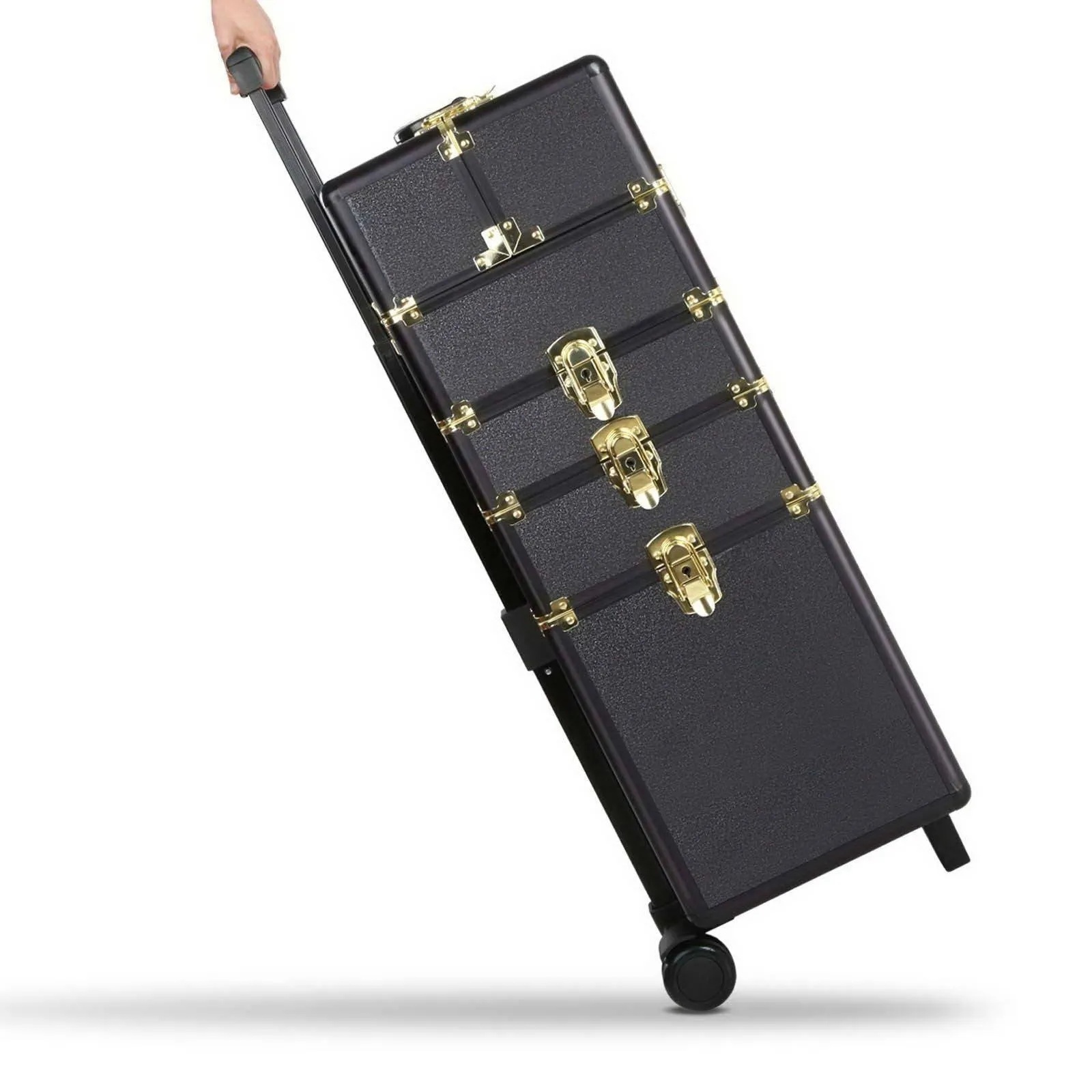 7 in 1 Portable Cosmetic Beauty Makeup Trolley - Black & Gold