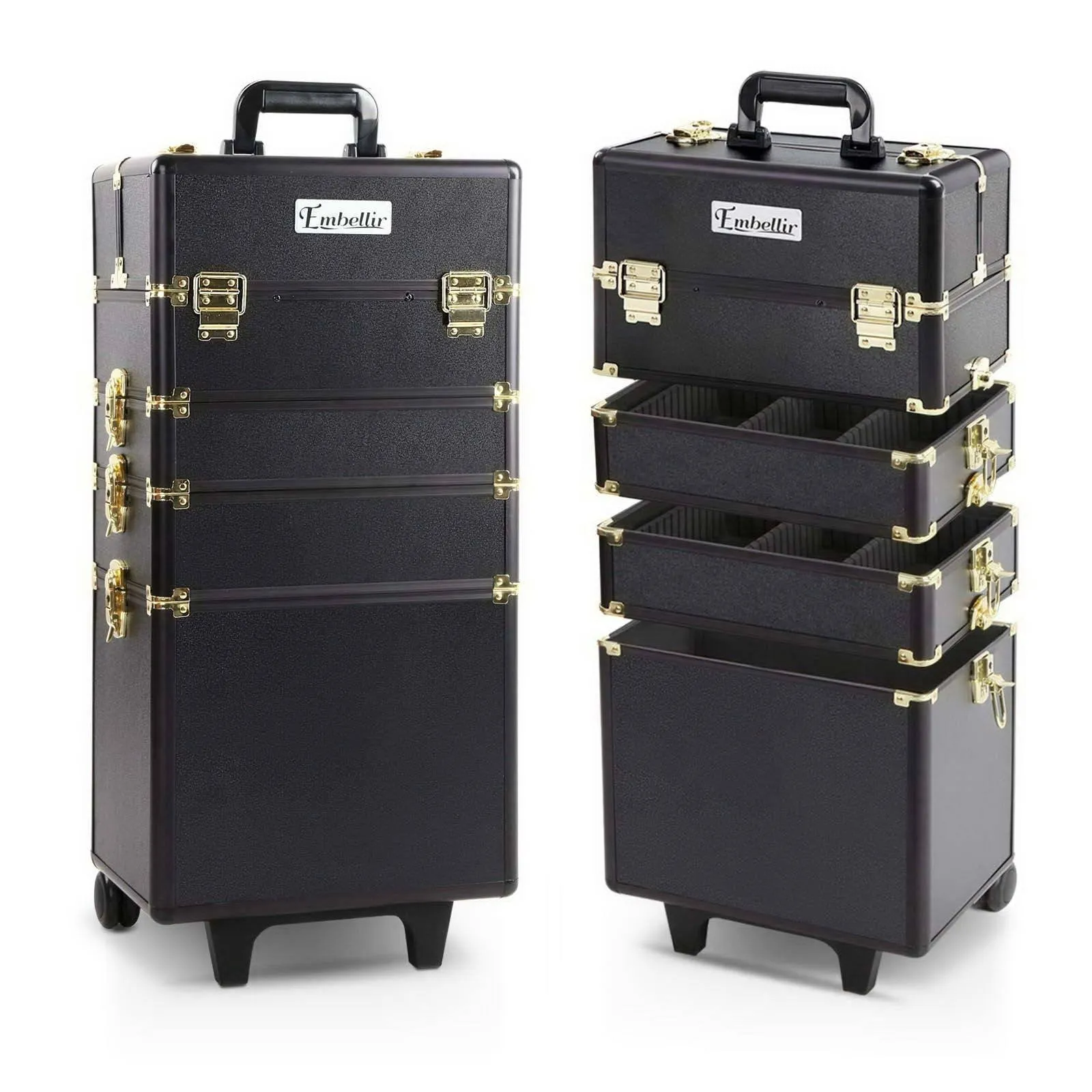 7 in 1 Portable Cosmetic Beauty Makeup Trolley - Black & Gold