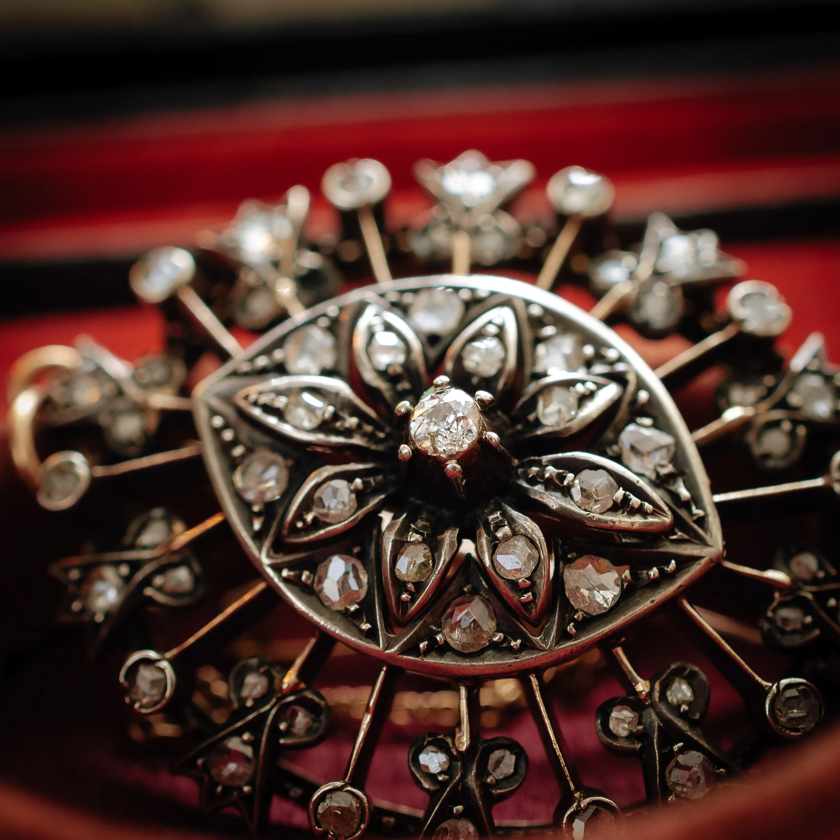 A Majestic Marquise-Shaped Antique Early Victorian Diamond Brooch