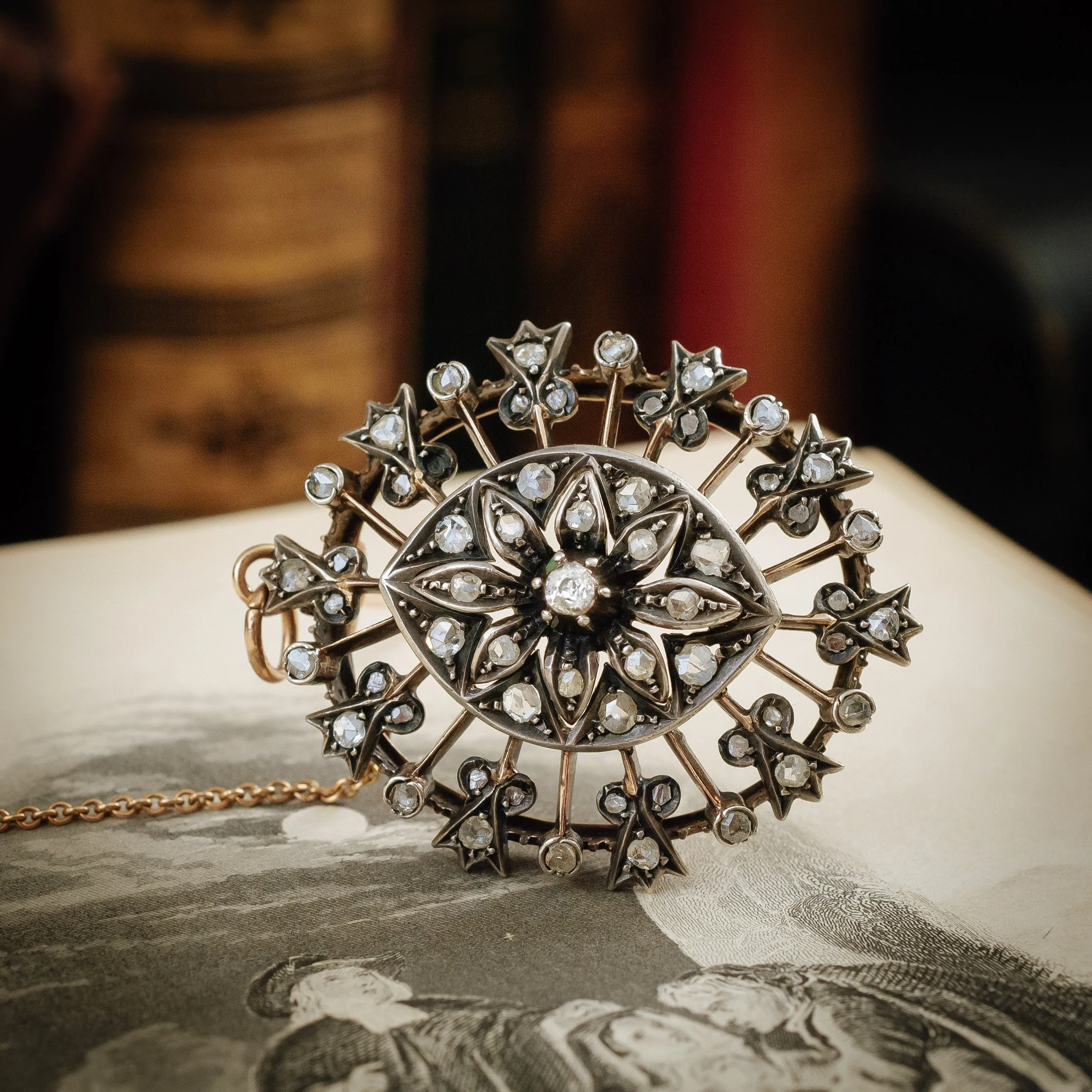 A Majestic Marquise-Shaped Antique Early Victorian Diamond Brooch