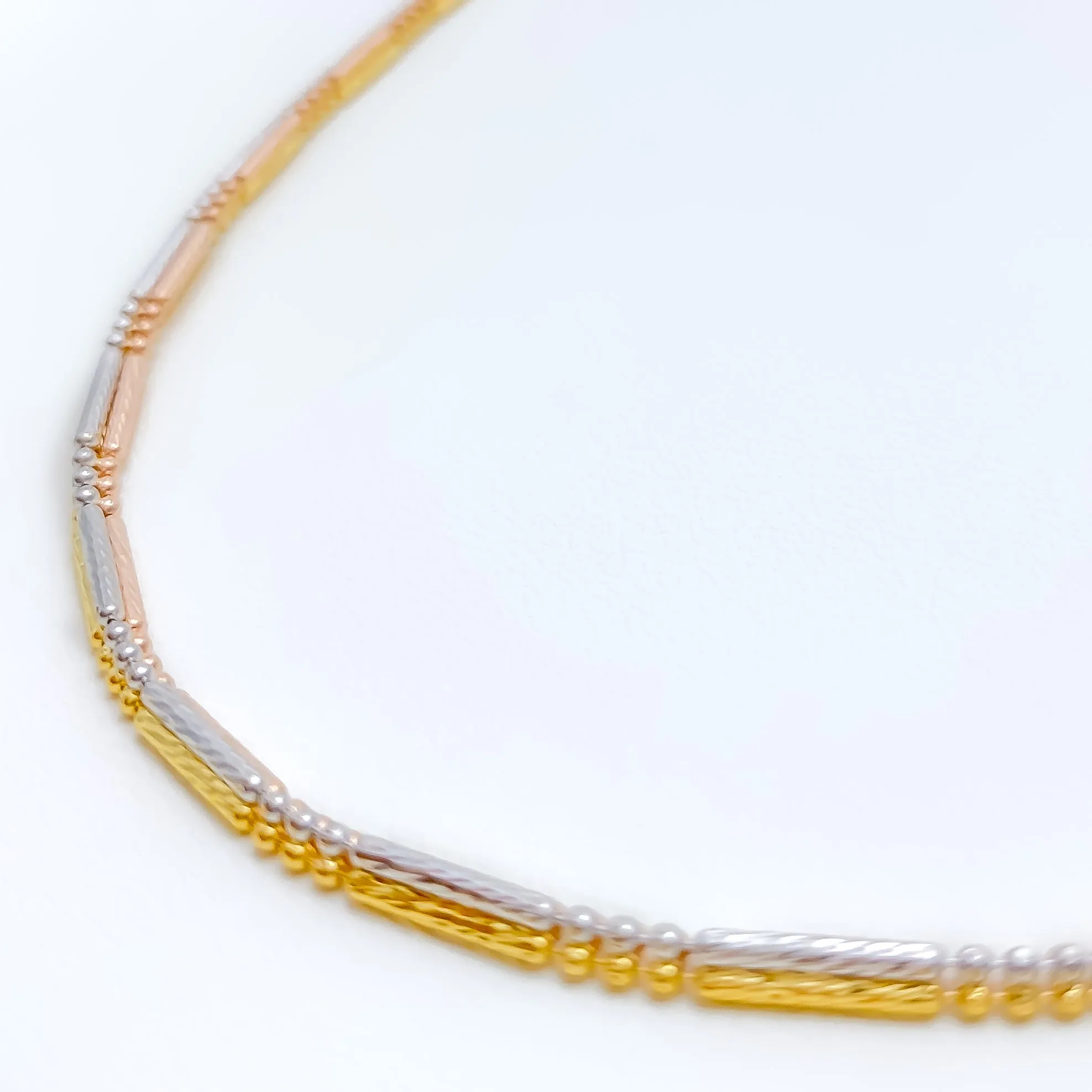 Alternating Beaded Three Tone 22K Gold Chain - 20"