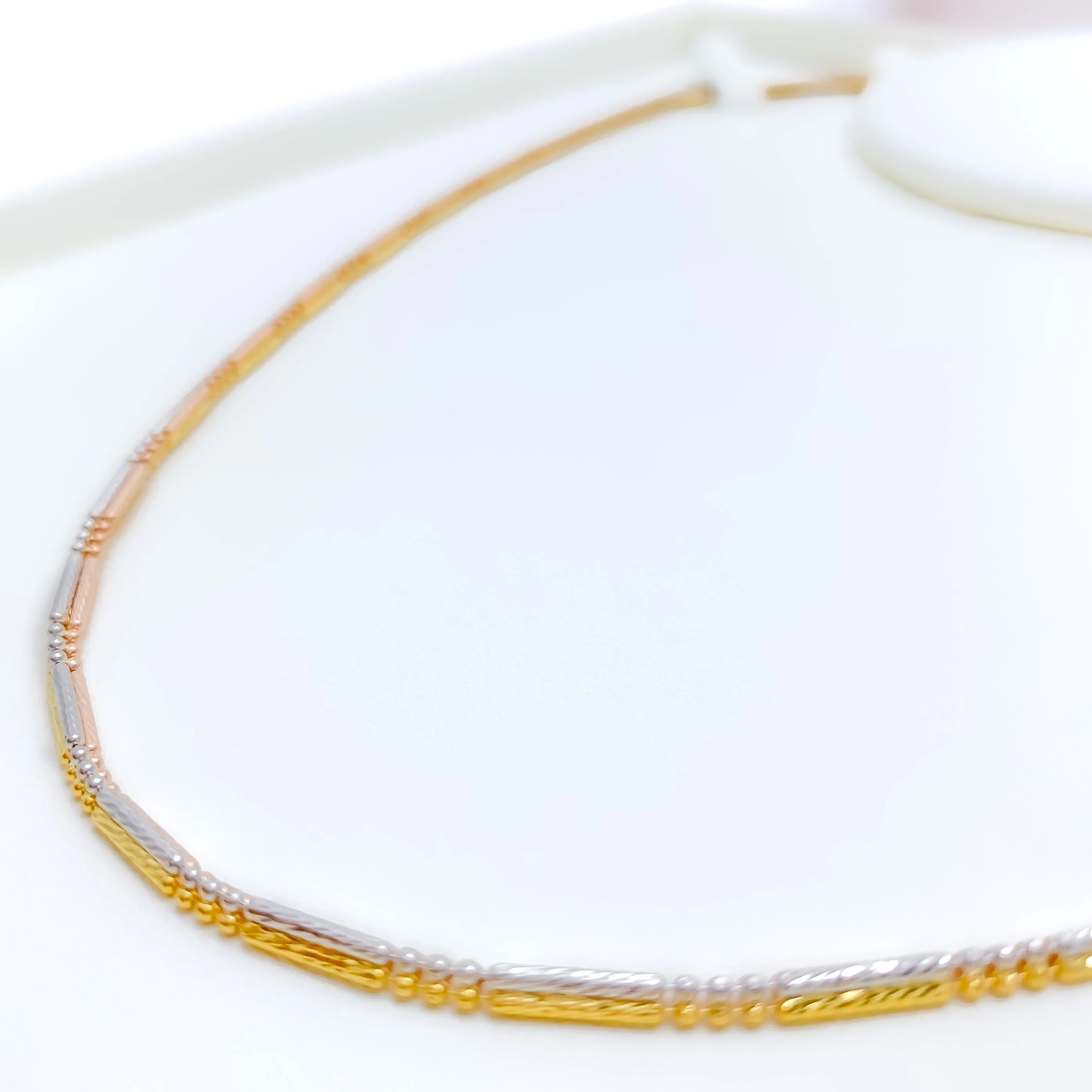 Alternating Beaded Three Tone 22K Gold Chain - 20"