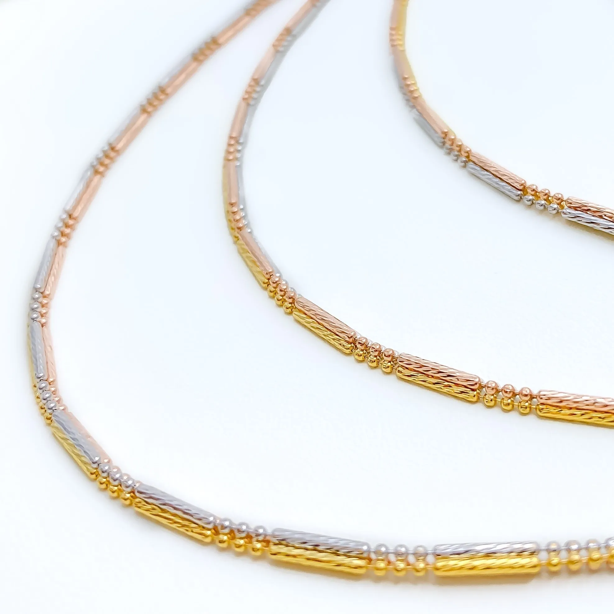 Alternating Beaded Three Tone 22K Gold Chain - 20"