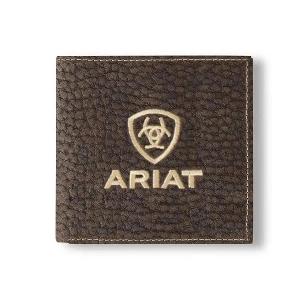 Ariat Embroidered Shield Genuine Bullhide Leather (Brown) - Men's Bifold Wallet