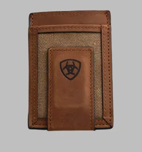 Ariat Mens Brown Canvas & Leather Magnetic Money Clip A3542044