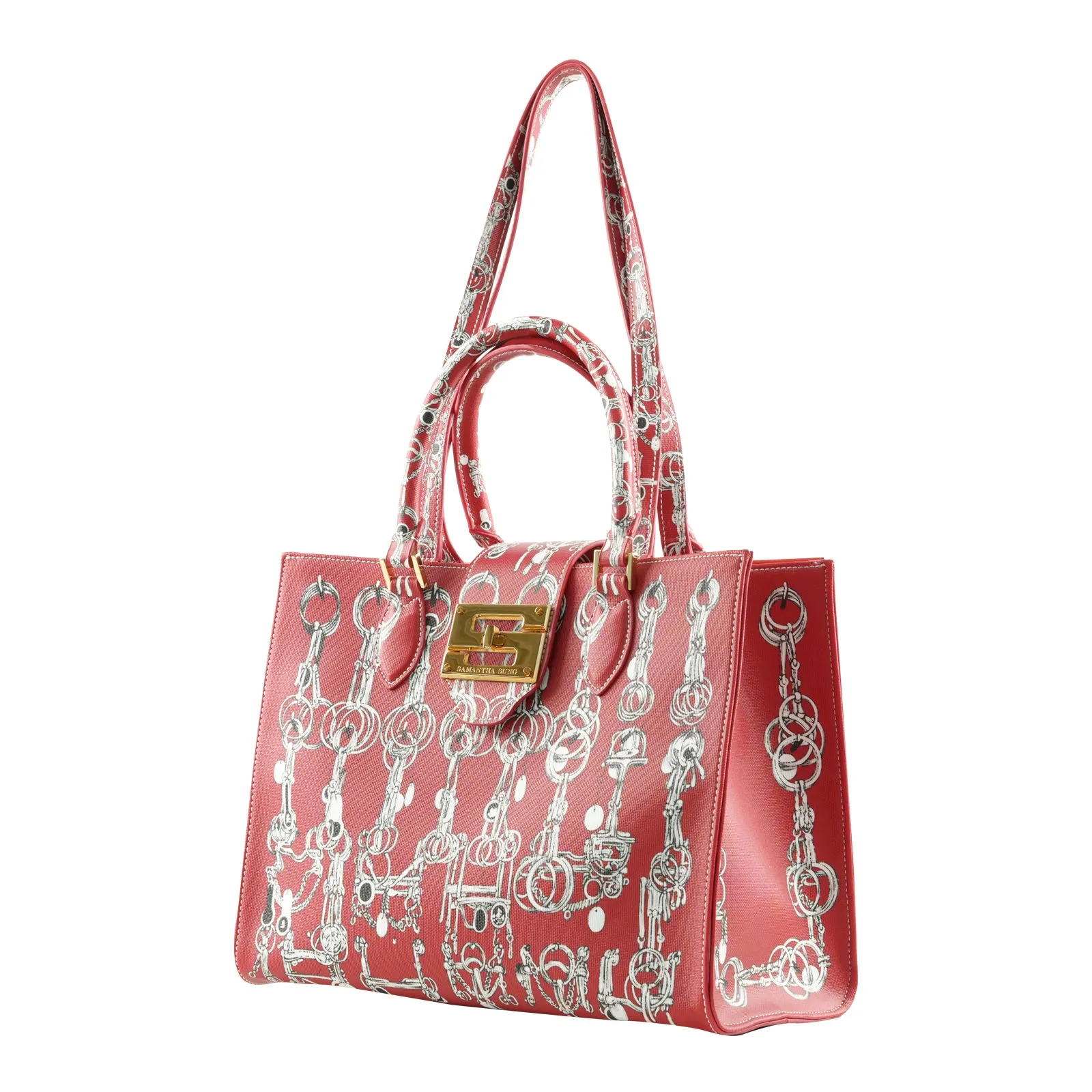 Audrey Tote_Medium_Horse Chain_Red