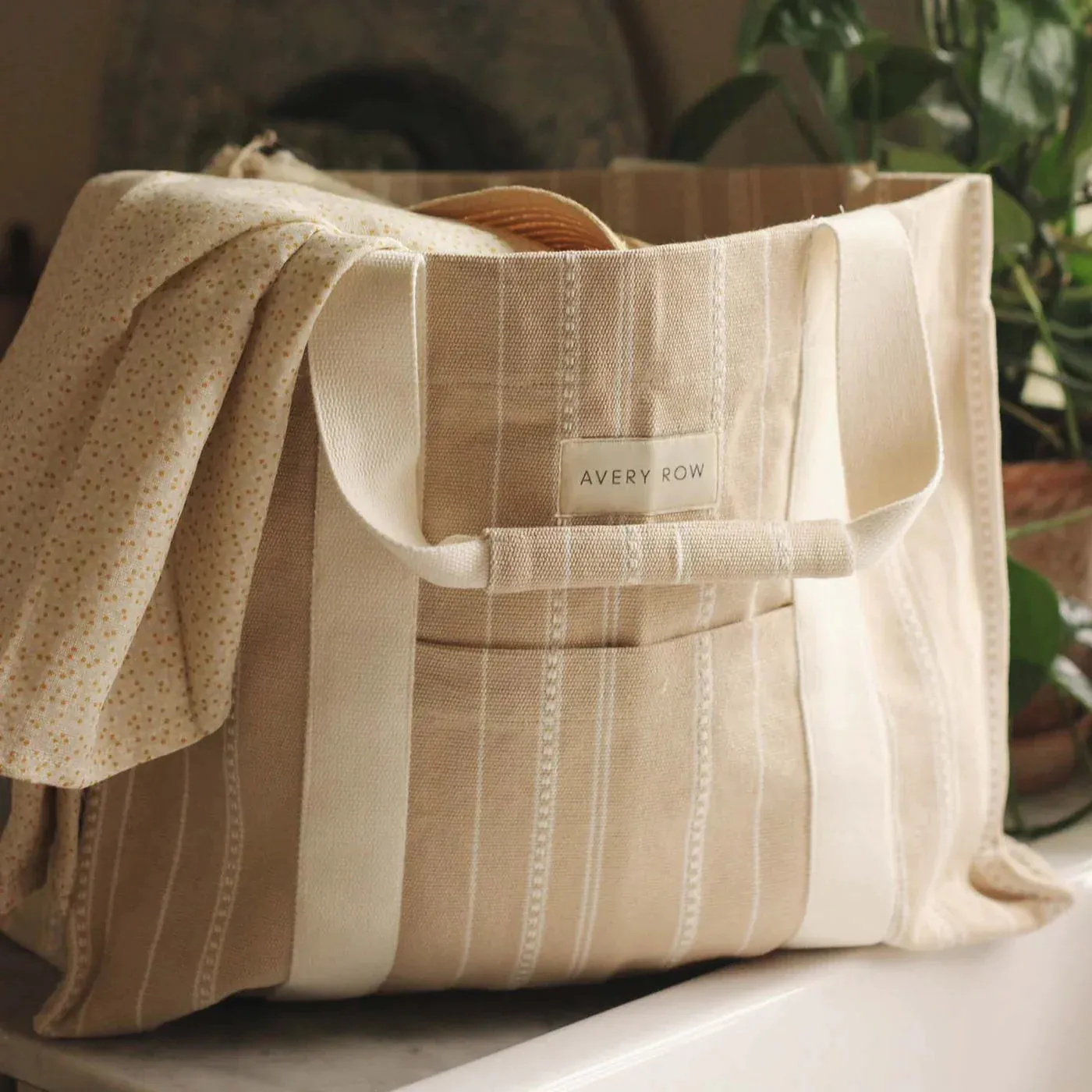 Avery Row Woven Stripe Bag - Natural