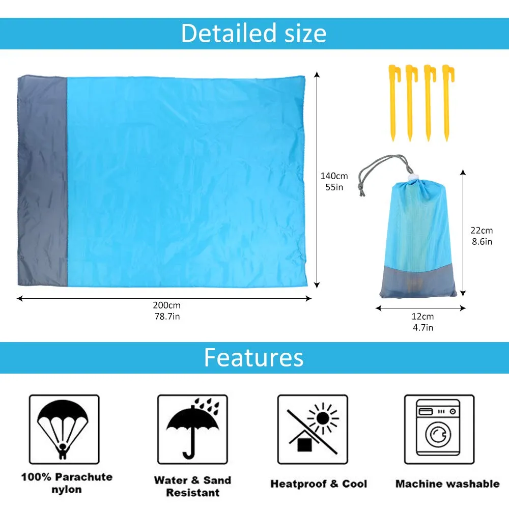 Beach Blanket Sandproof Beach Mat Beach Sheet Waterproof Sand Mat with Stakes Lightweight Mat for Picnic Camping