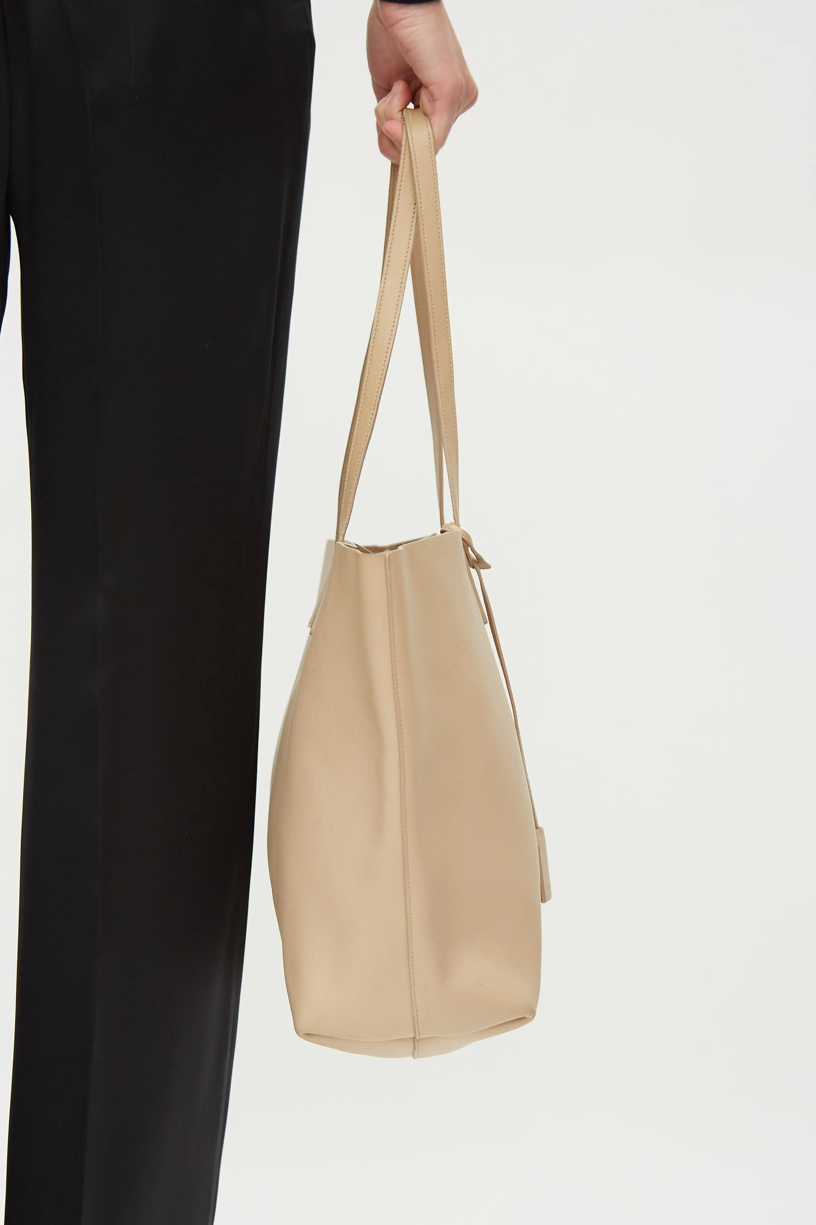 Beige Leather Shopping Tote