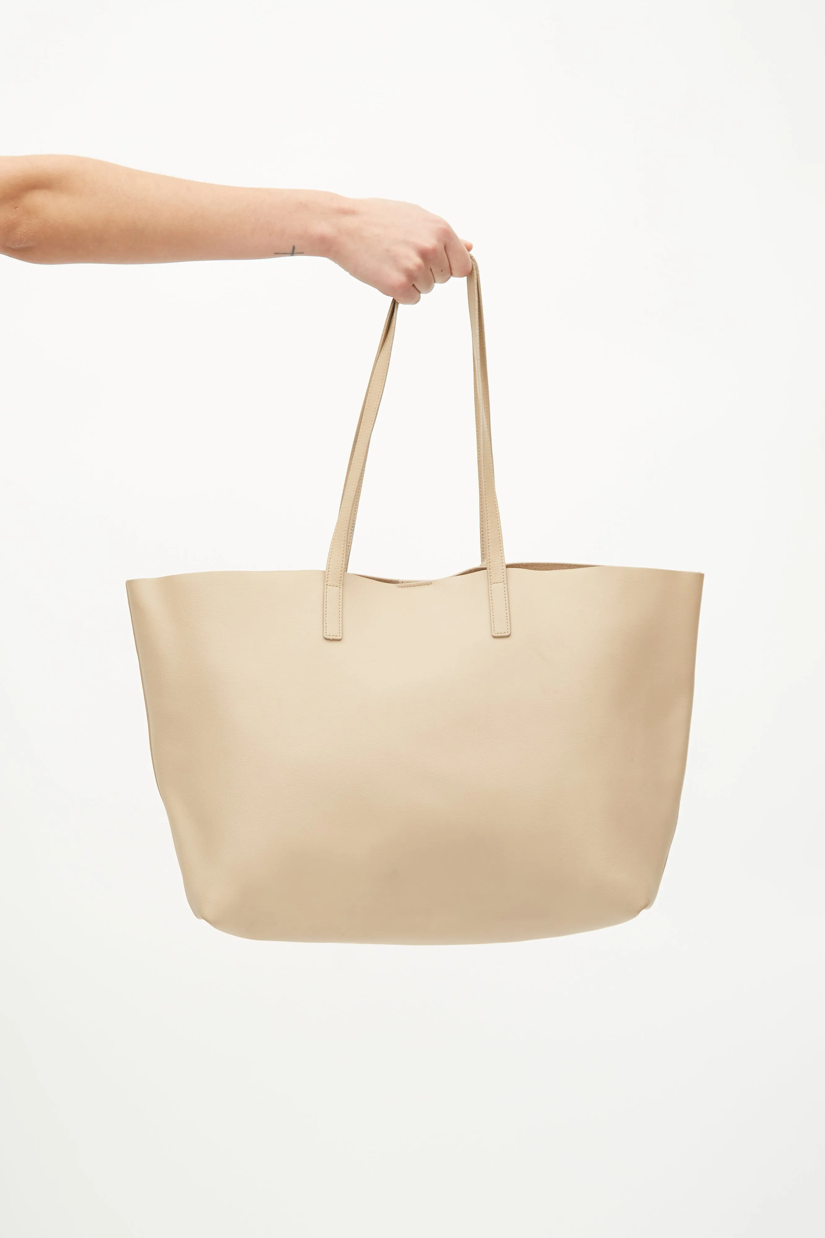 Beige Leather Shopping Tote