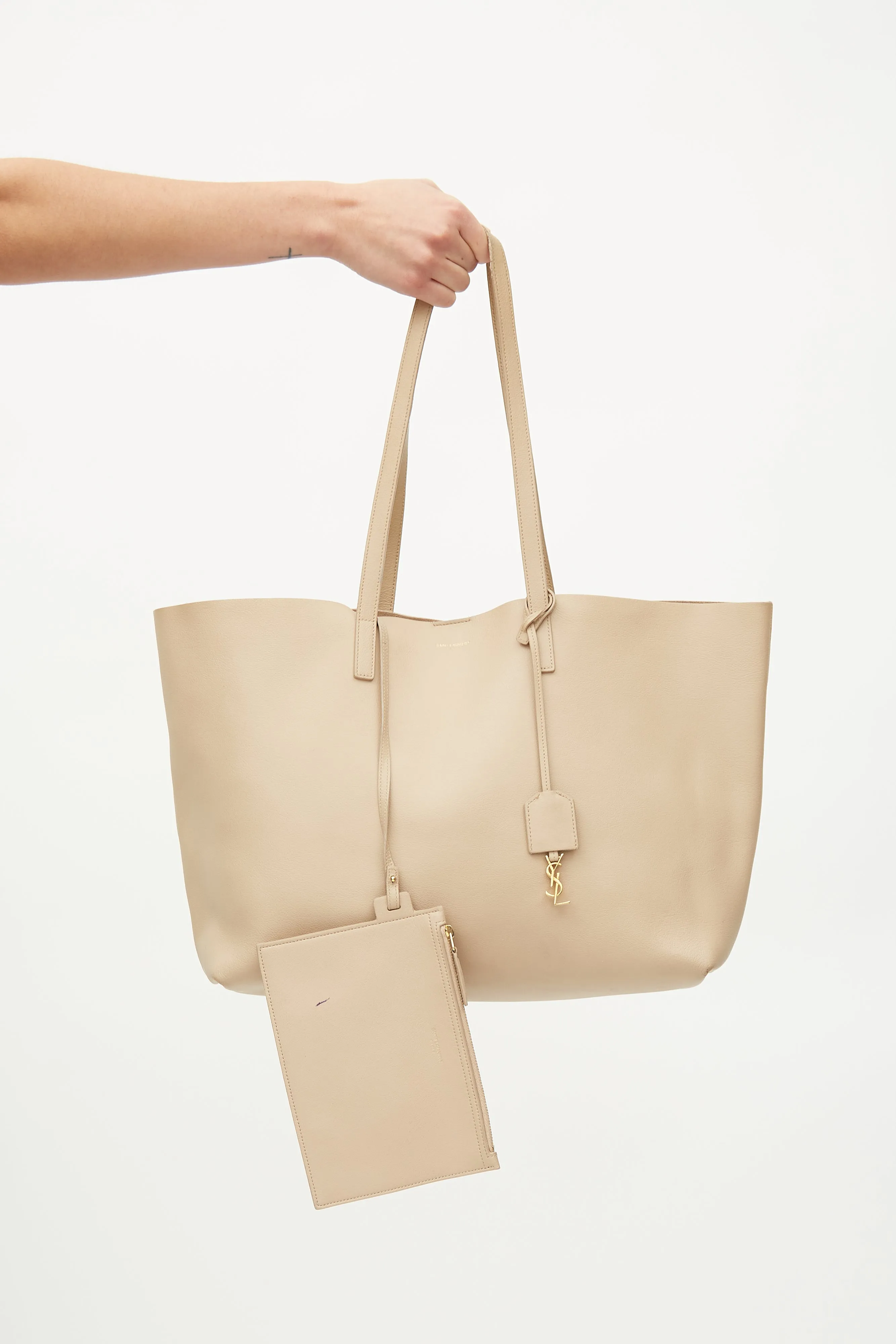 Beige Leather Shopping Tote