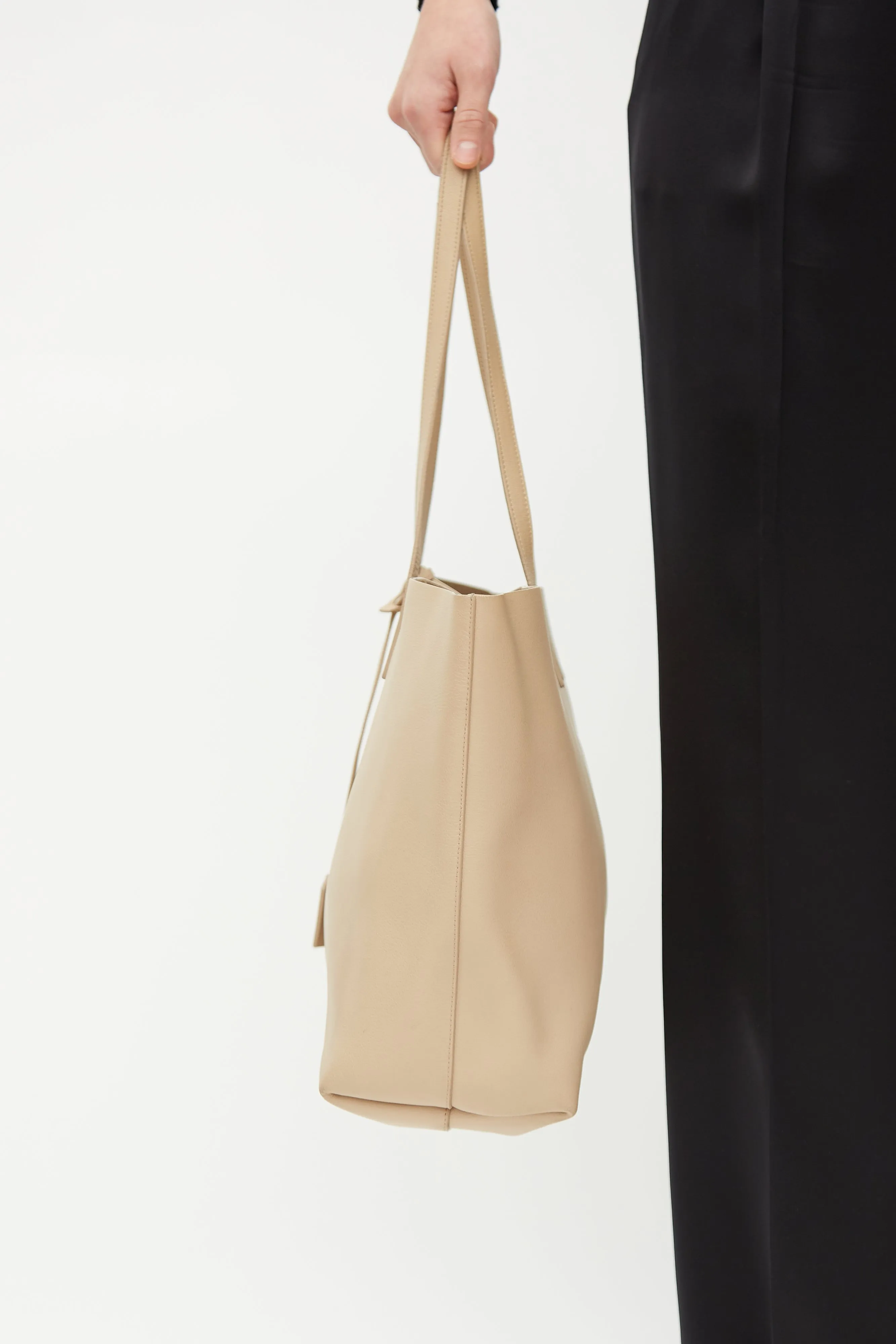 Beige Leather Shopping Tote