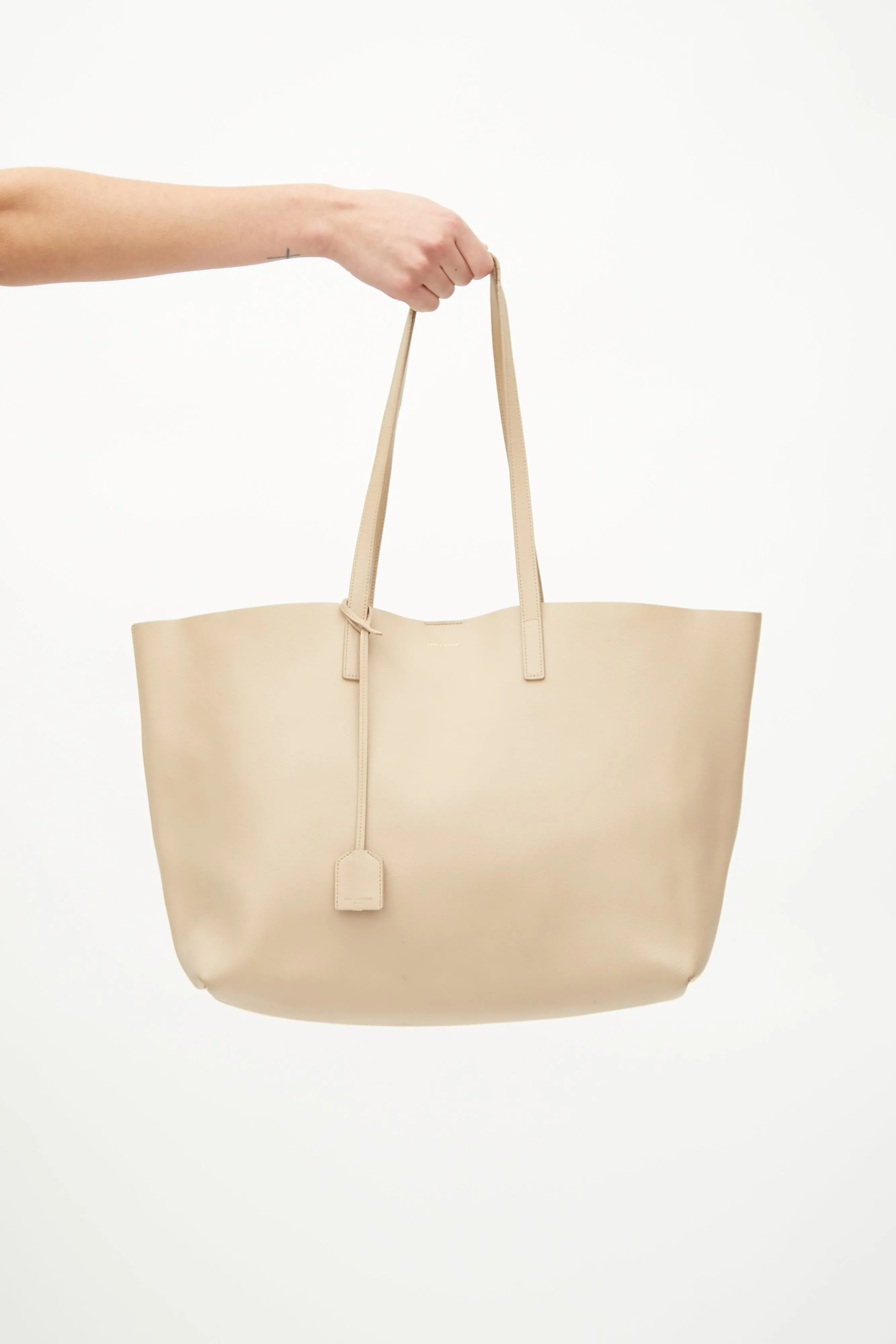 Beige Leather Shopping Tote