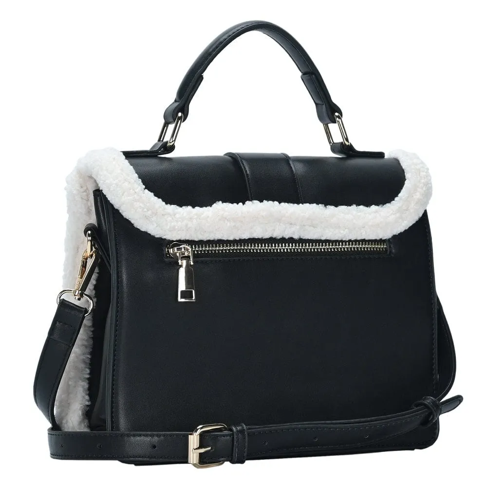 BGA4309 Sherpa Trim Buckle Satchel Crossbody