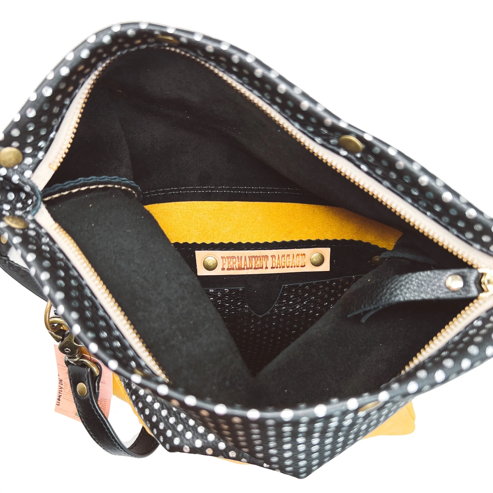 Black and Yellow Leather Polka Dot Foldover Crossbody & Clutch Bag For Women - READY TO SHIP