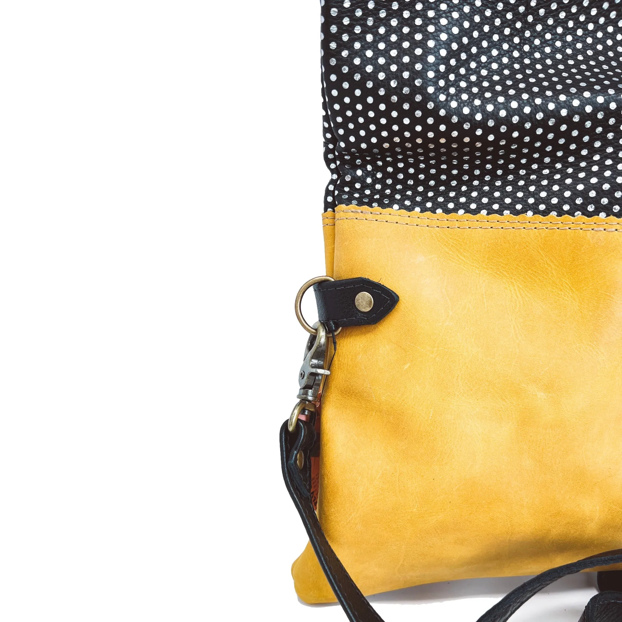 Black and Yellow Leather Polka Dot Foldover Crossbody & Clutch Bag For Women - READY TO SHIP