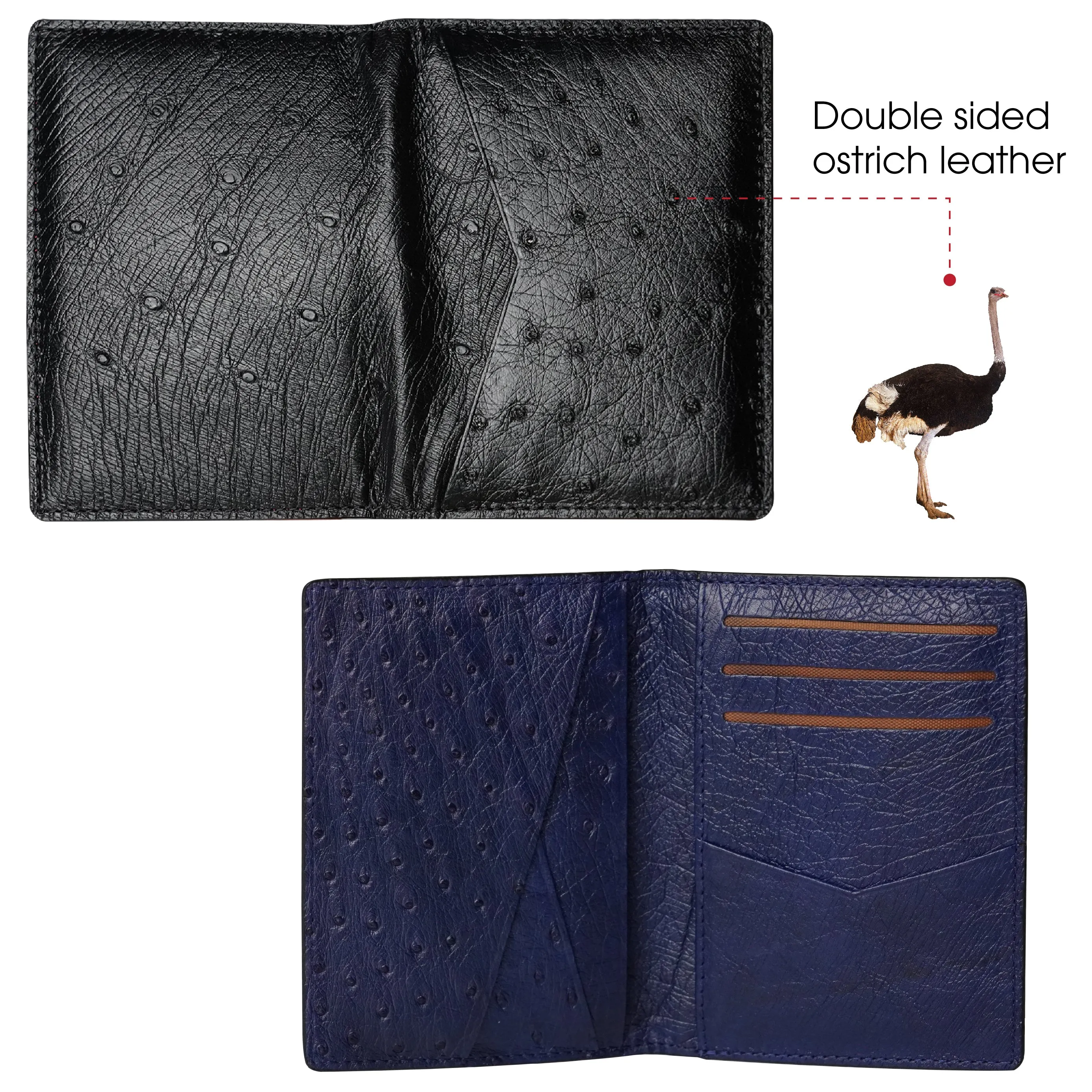 Black Blue Double Side Ostrich Leather Credit Card Holder | RFID Blocking | CARDOS-14