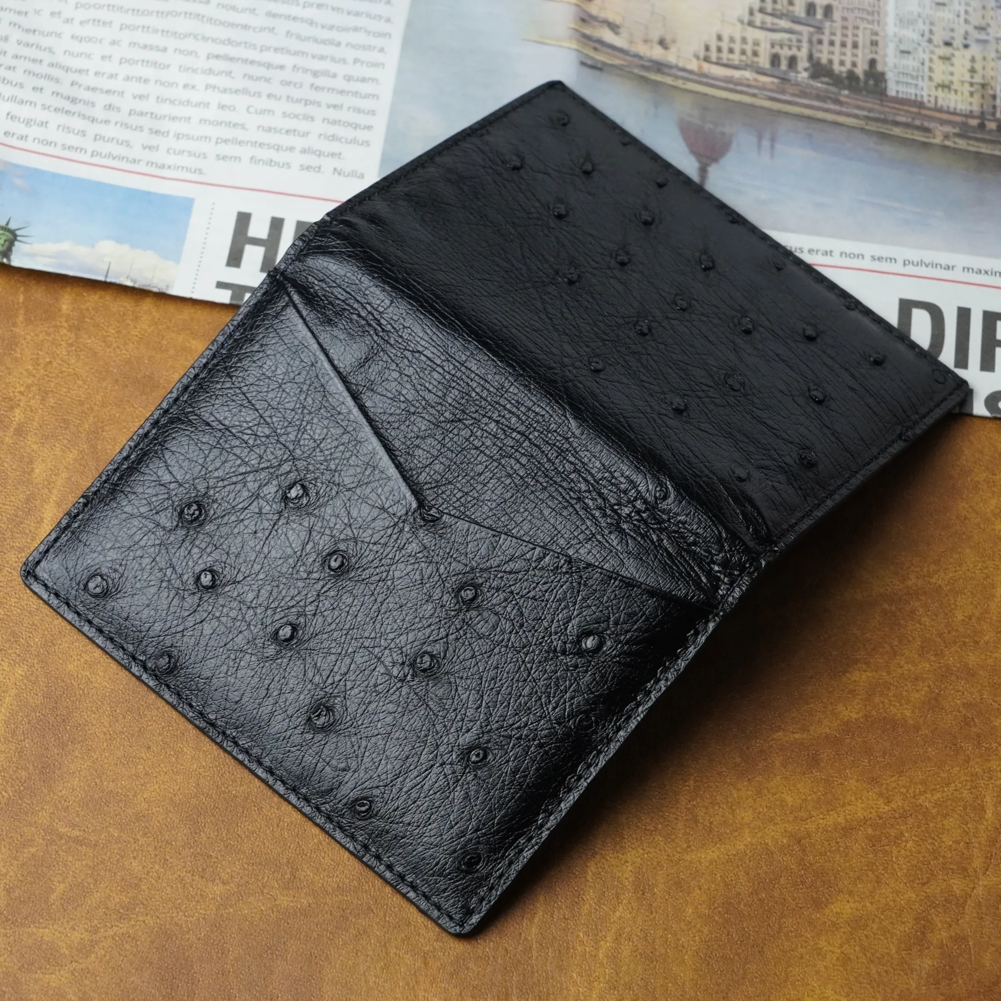 Black Blue Double Side Ostrich Leather Credit Card Holder | RFID Blocking | CARDOS-14