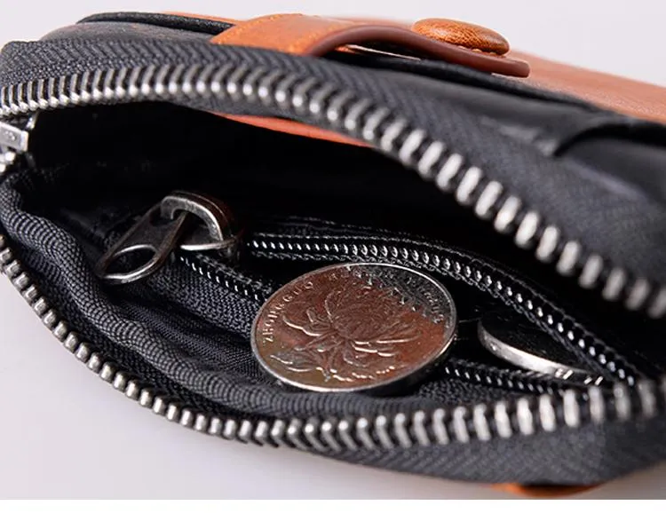 Black Brown Leather Mens Front Pocket Wallet Cool Small Zipper Card Wallet Key Wallet For Men