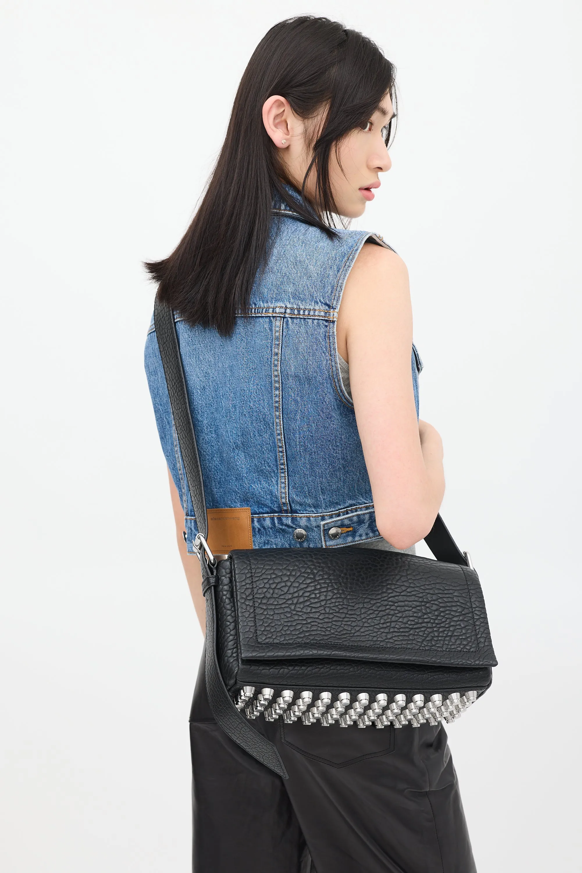 Black Leather Ricco Medium Flap Bag