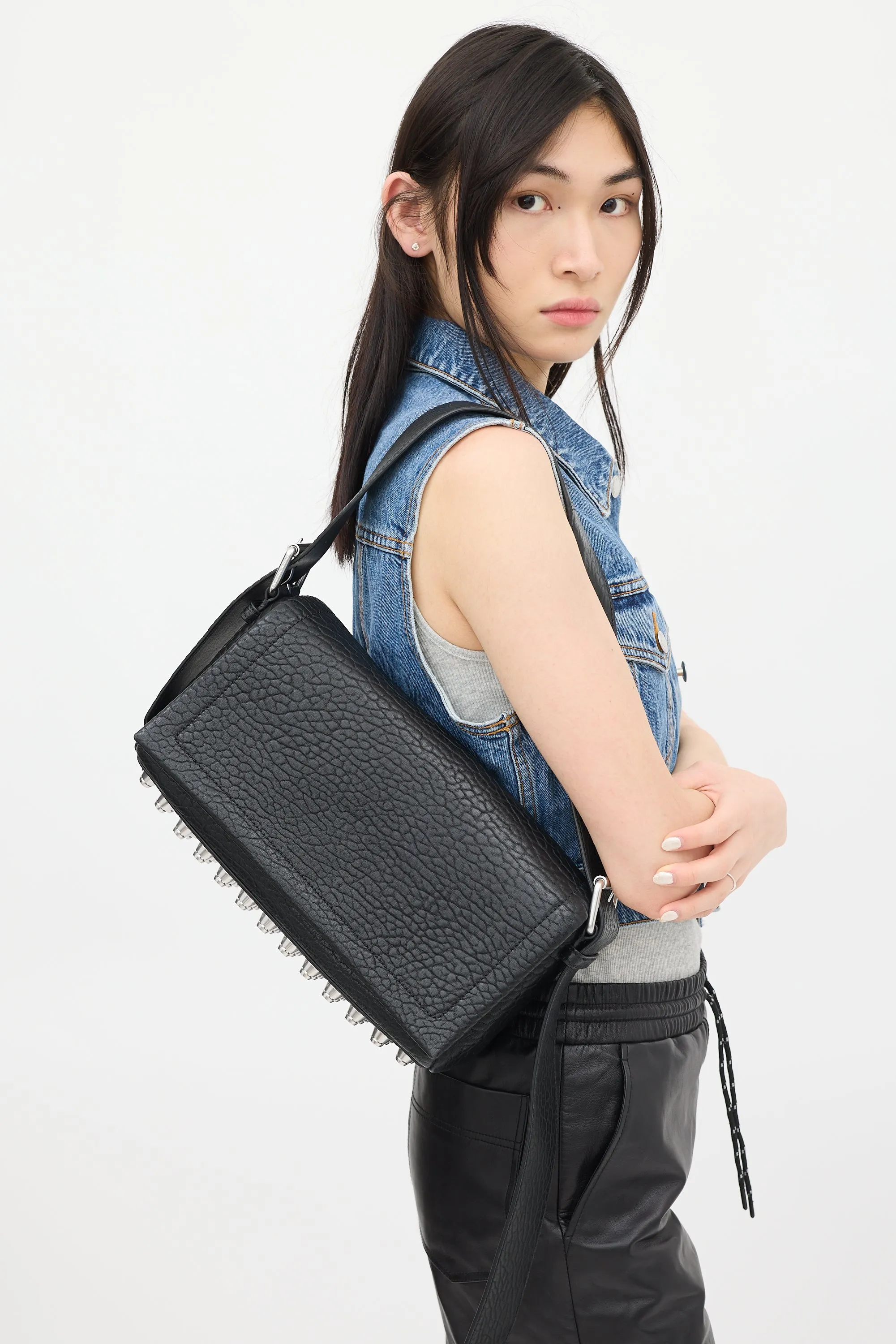 Black Leather Ricco Medium Flap Bag