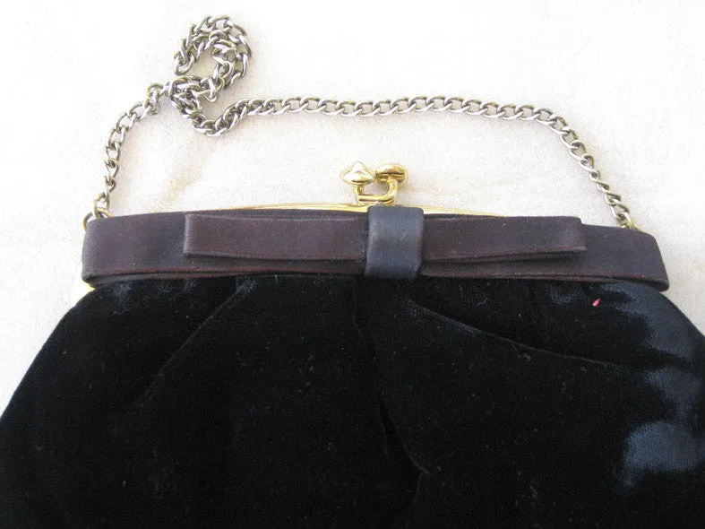 Black Velvet Purse with Leather Bow