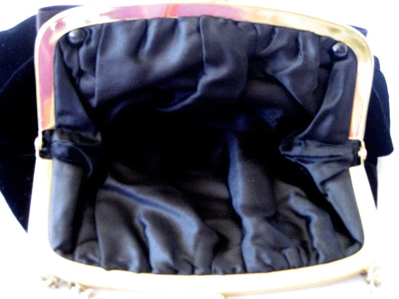 Black Velvet Purse with Leather Bow