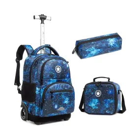 Blue Galaxy 3-Piece Trolley Backpack Set