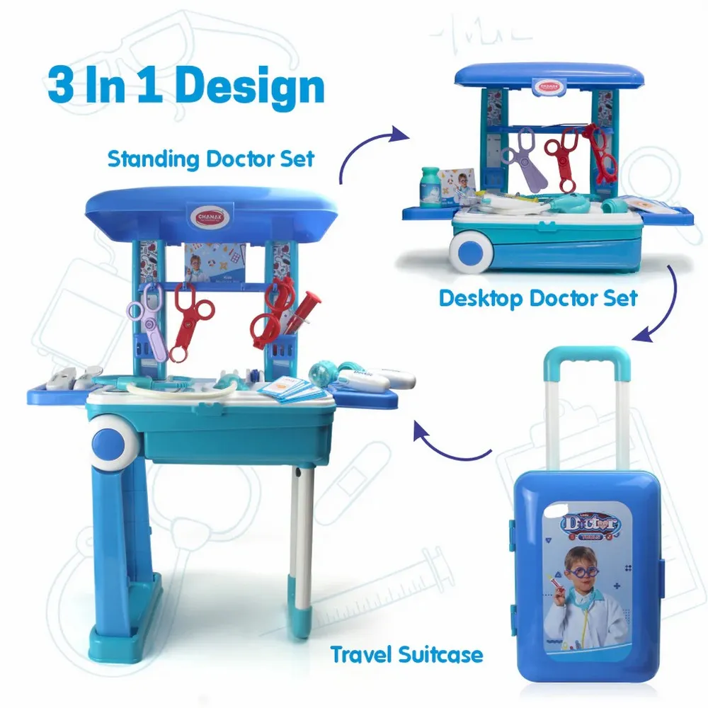 Blue Premium Doctor Set Trolley With LED Light Instruments