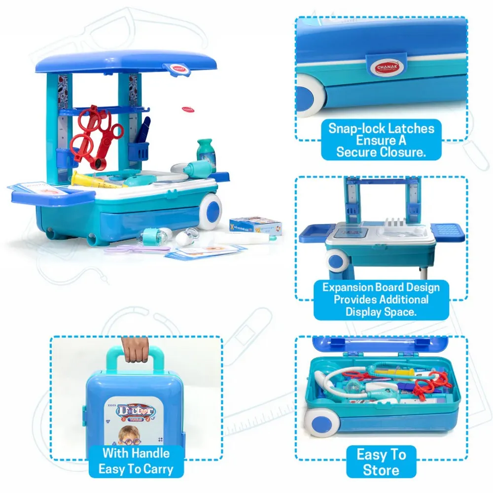 Blue Premium Doctor Set Trolley With LED Light Instruments