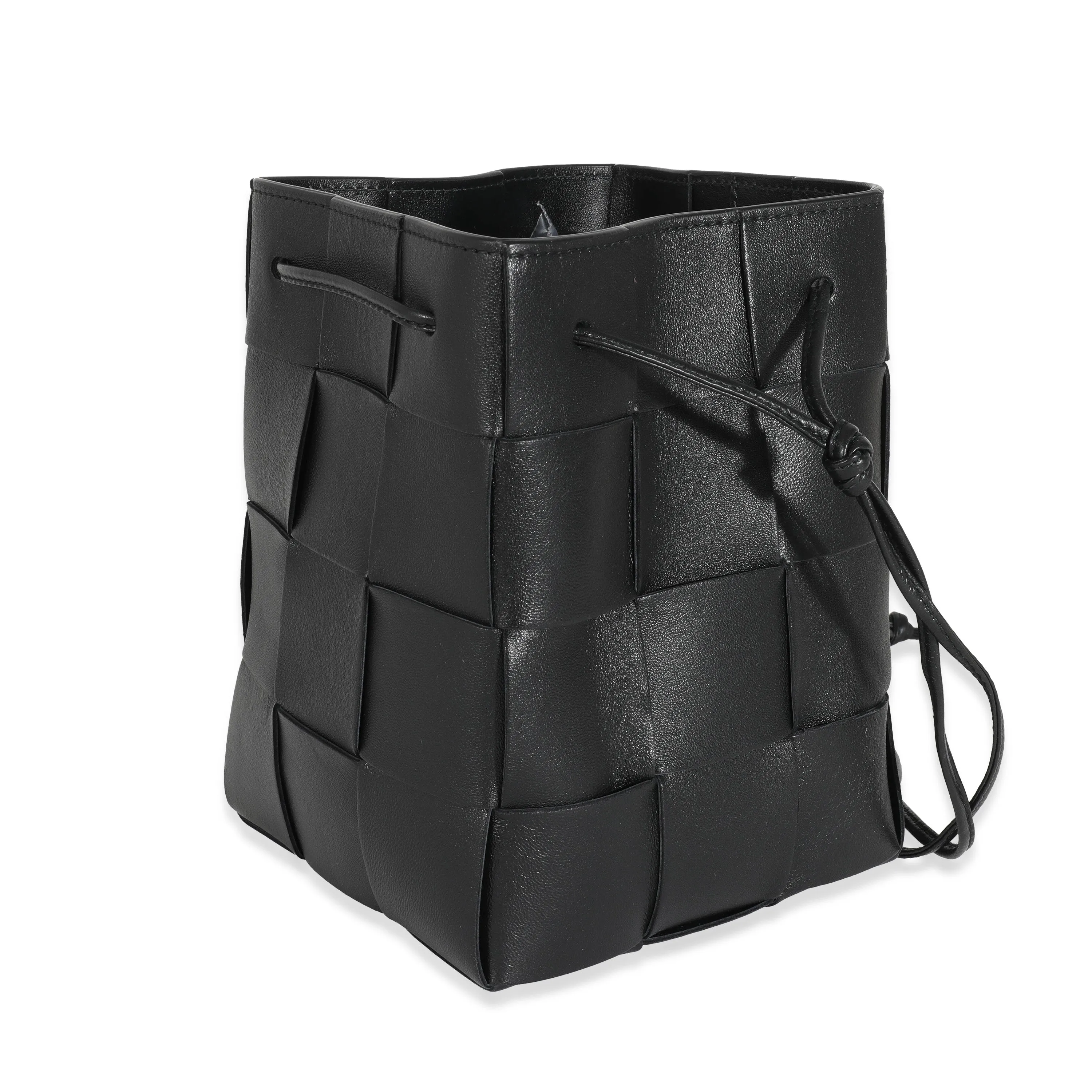 Bottega Veneta Black Lambskin Intrecciato Small Cassette Bucket Bag