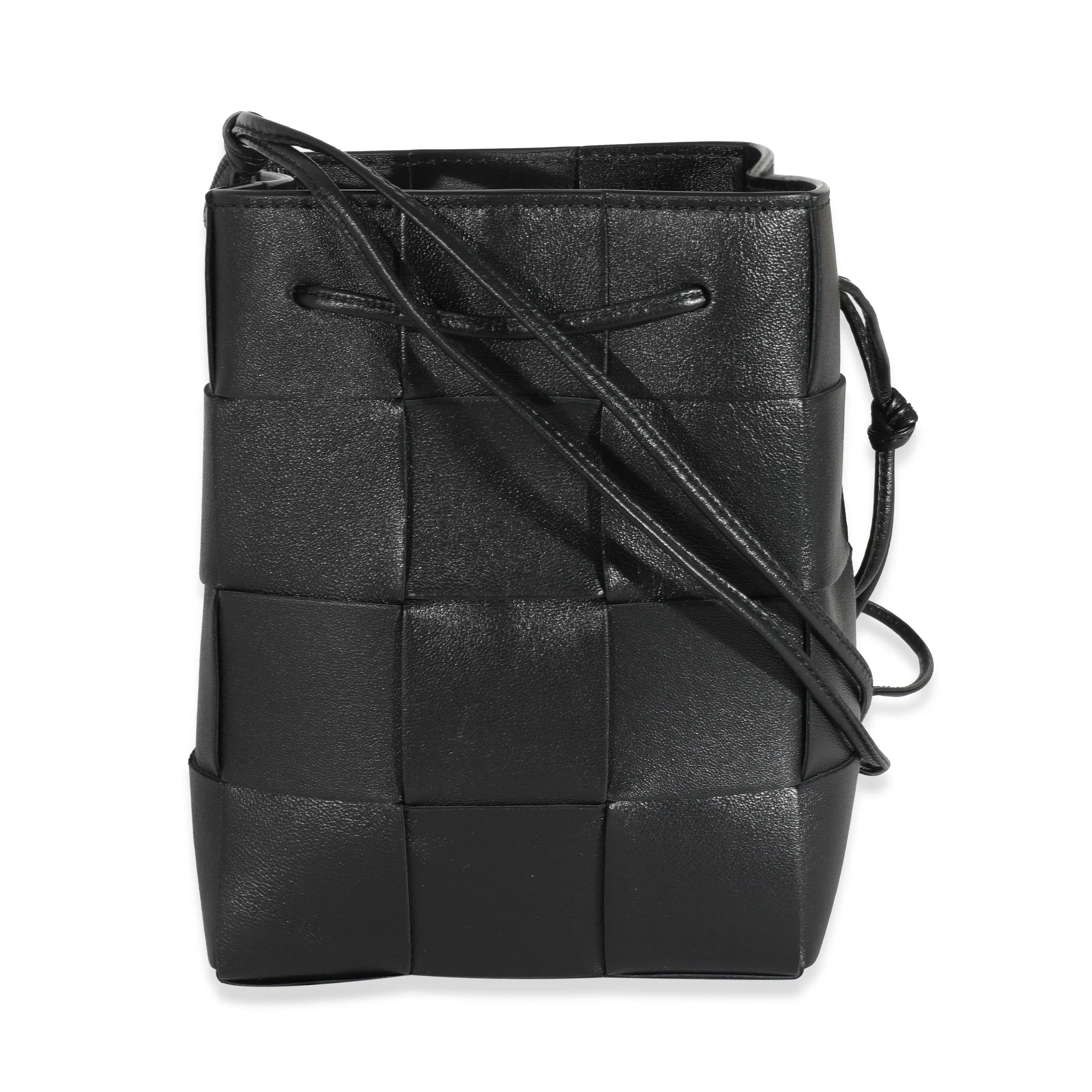 Bottega Veneta Black Lambskin Intrecciato Small Cassette Bucket Bag