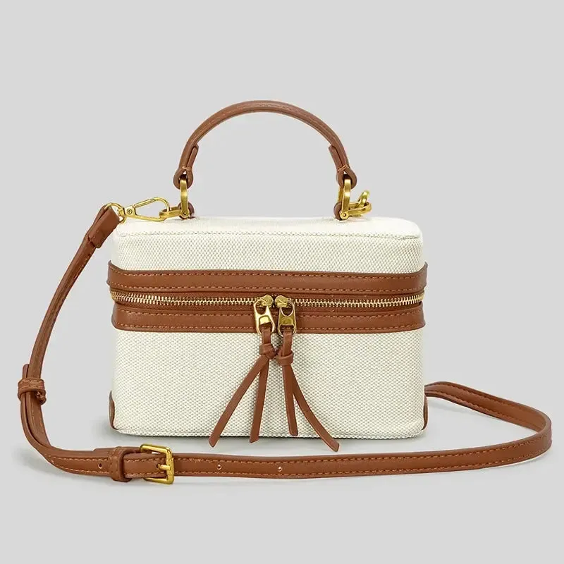 Canvas Box Bag with Leather Details – Structured Crossbody Handbag