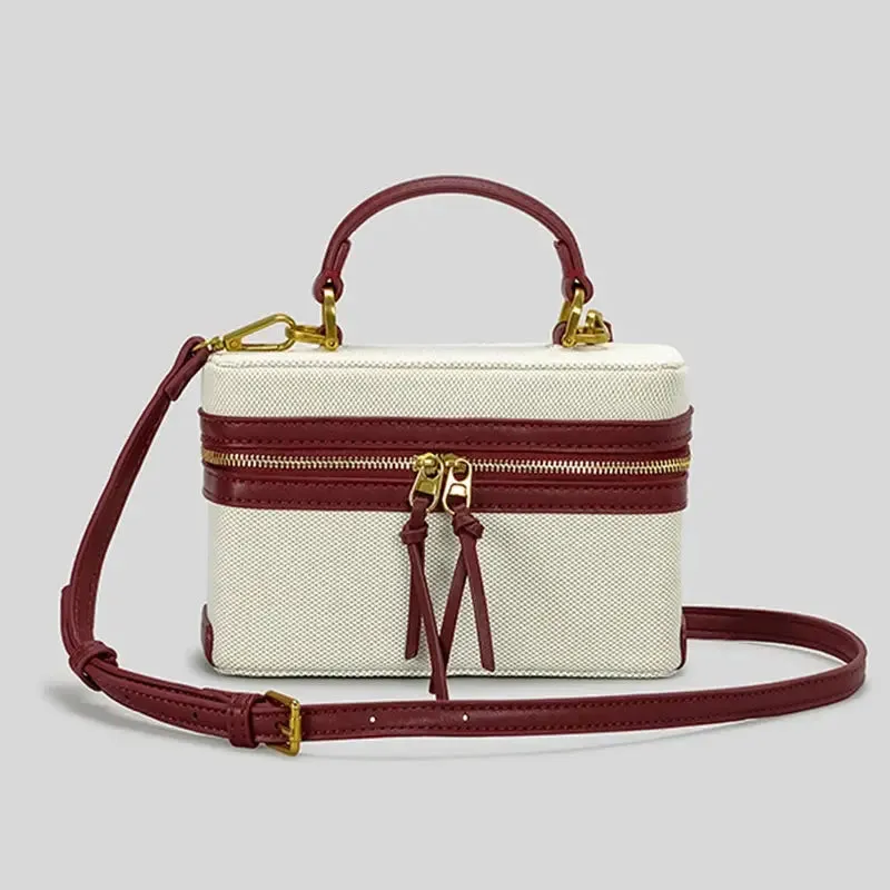 Canvas Box Bag with Leather Details – Structured Crossbody Handbag