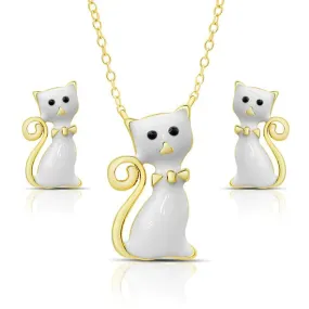 Cat Pendant and Stud Earring Set