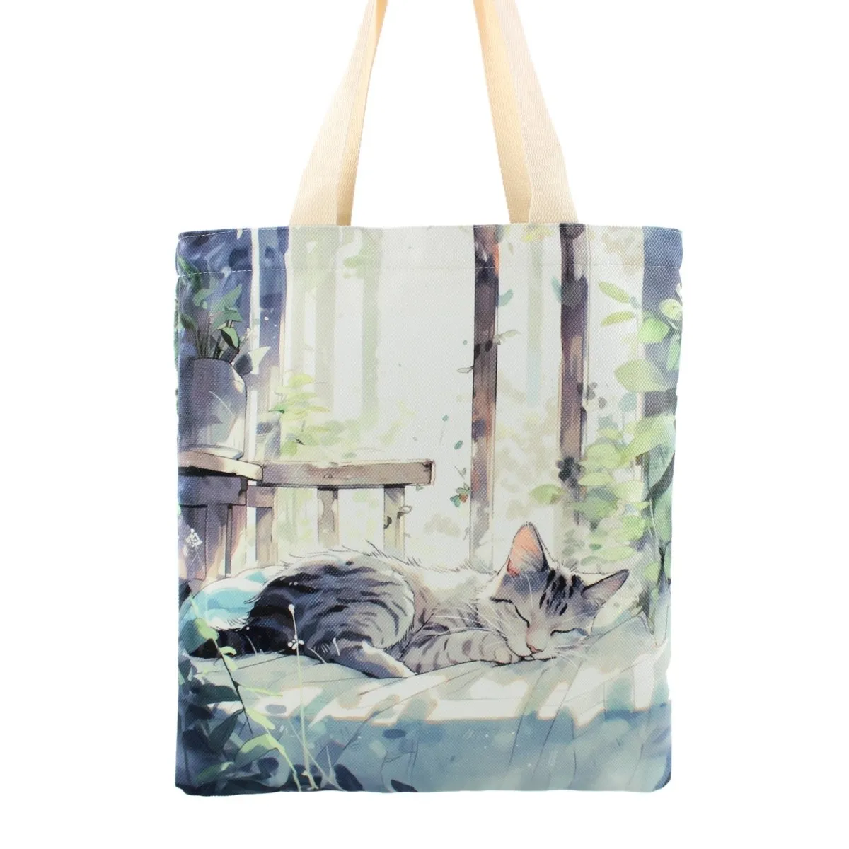 Cat Tote Bag Two Side Printed Flannel Fabric Material Women Shoulder Bag