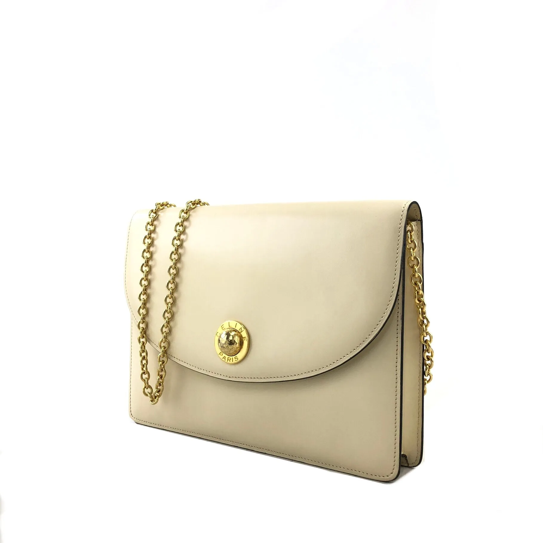 CELINE Starball Leather Chain Shoulder bag Beige Vintage 7gh4ks