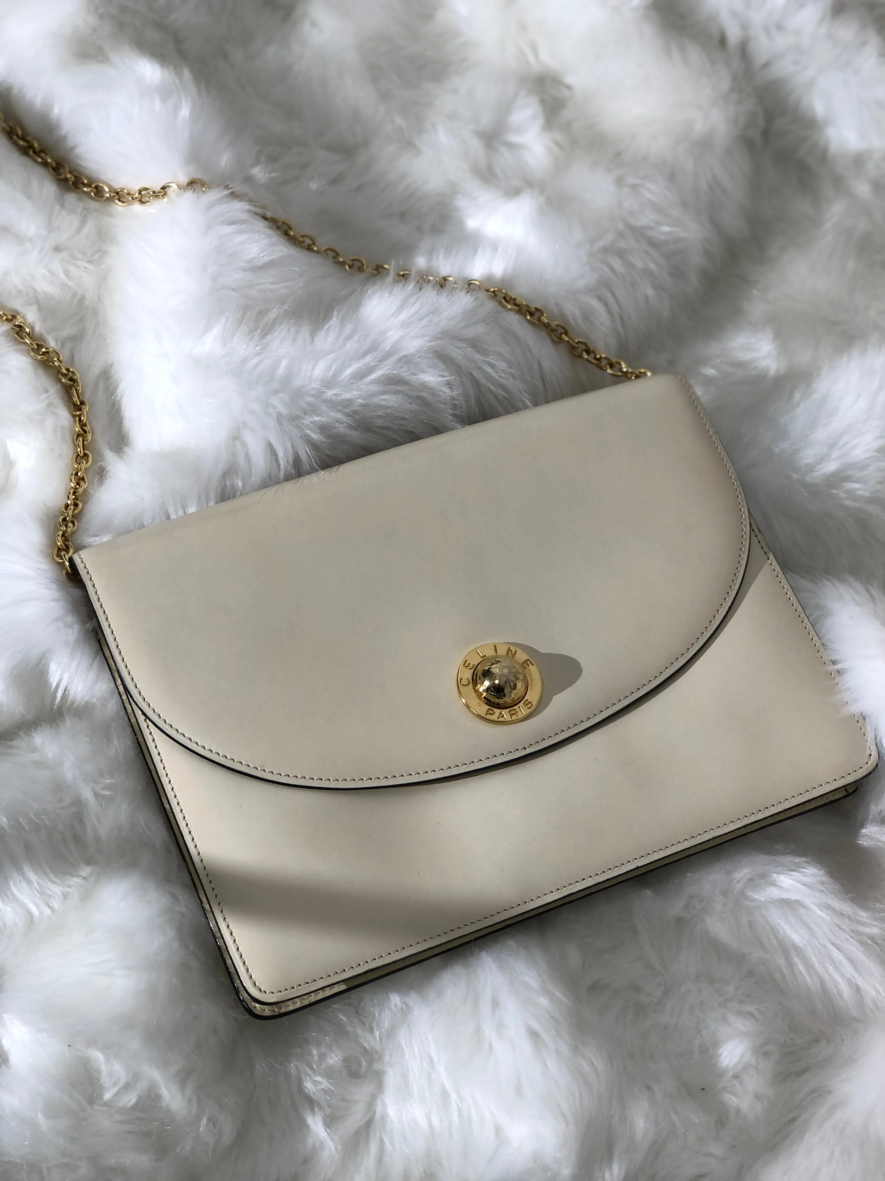 CELINE Starball Leather Chain Shoulder bag Beige Vintage 7gh4ks